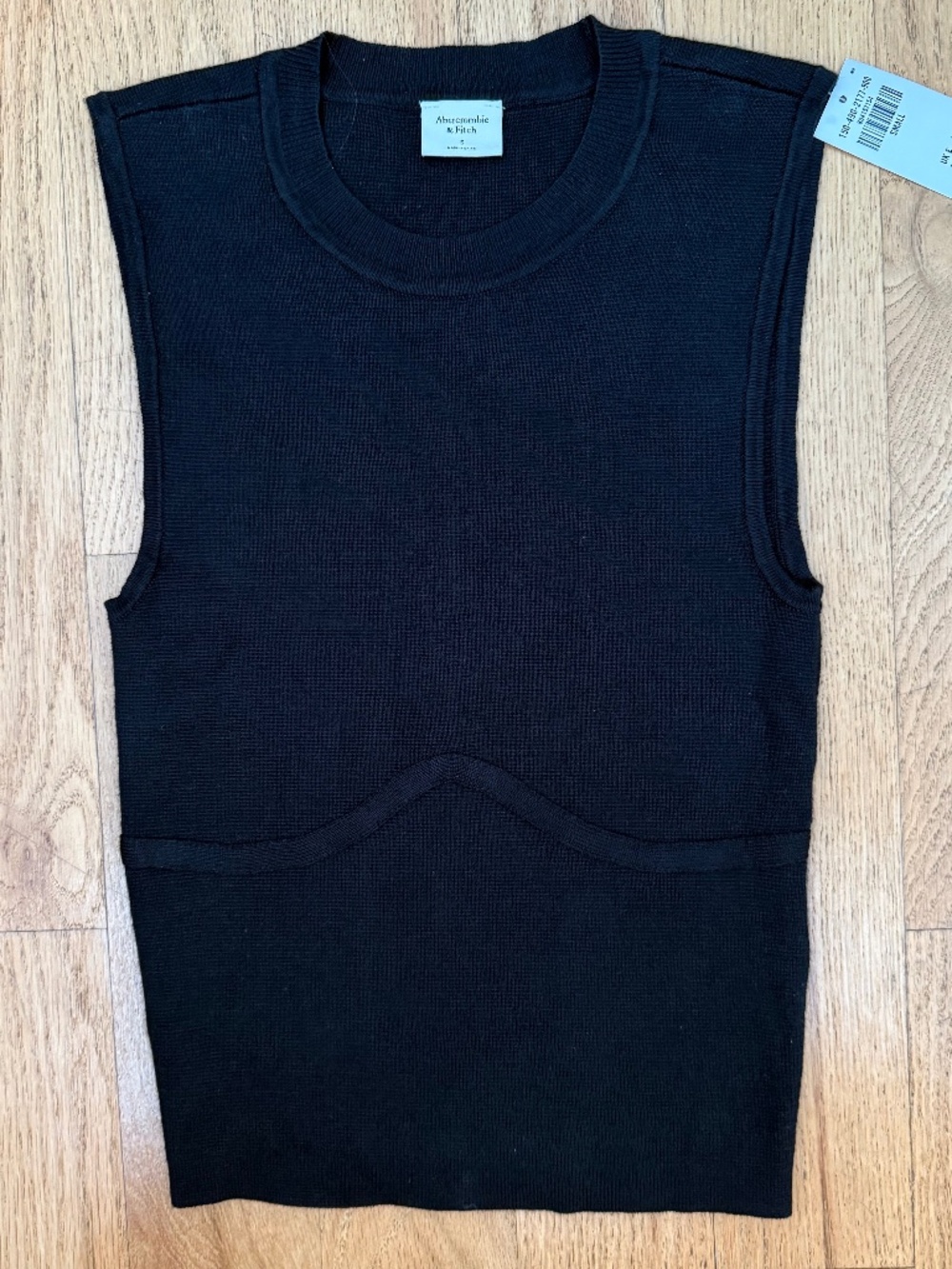 NWT Abercrombie & Fitch Black Knit Sweater Vest Underbust Corset Seam Top Size S